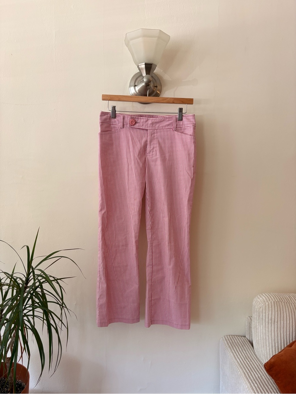 Nanette Lepore Pink Gingham Straight Leg Pants Designer Retro Vintage Inspired